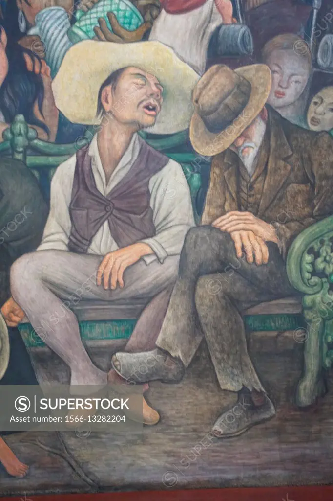 Dream of a Sunday Afternoon in Alameda (Sueño de una tarde dominical en la Alameda Central) by Diego Rivera. Mural painting Diego Rivera Museum. Mexic...