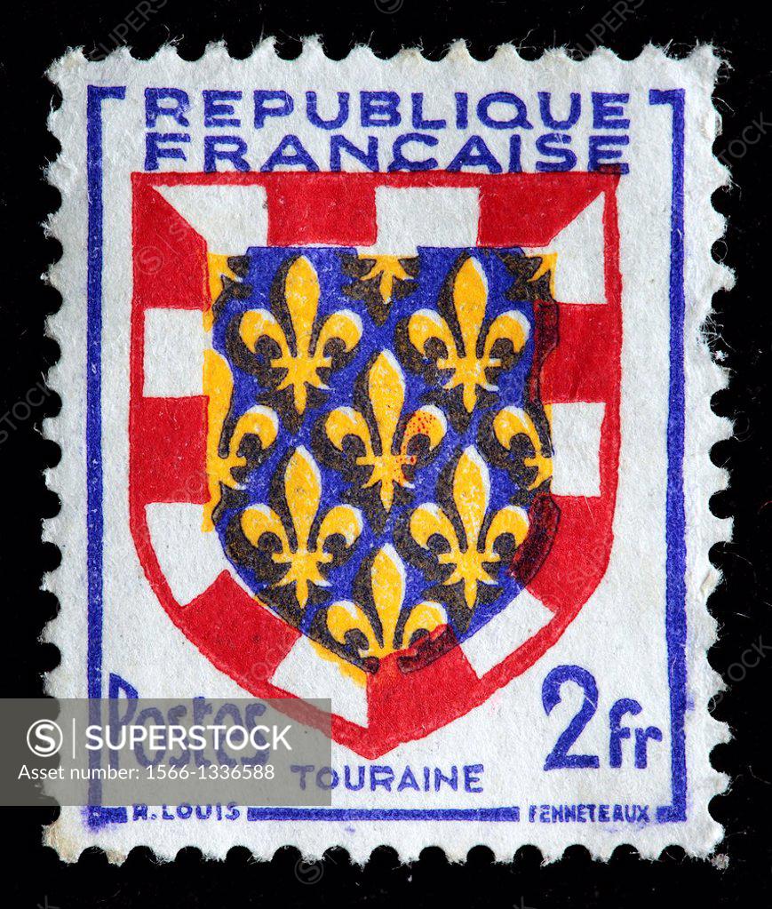 Arms of Touraine, postage stamp, France, 1958 - SuperStock