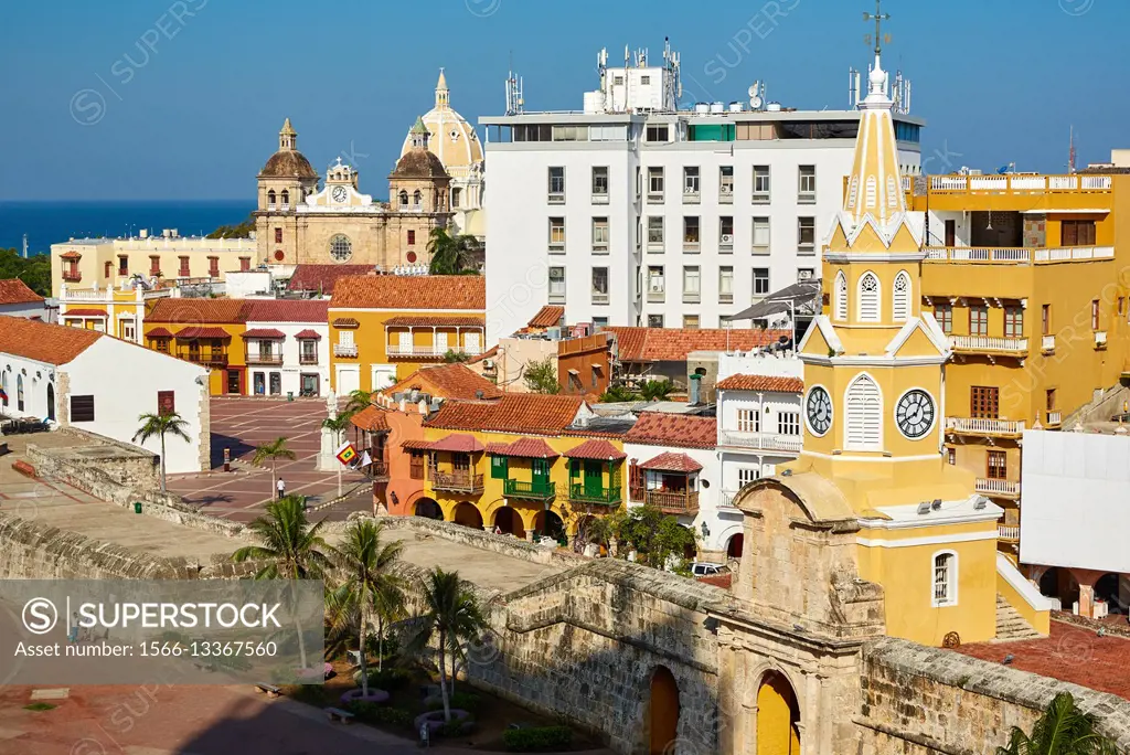 Torre del Reloj, Plaza de Los Coches, San Pedro Claver, Cartagena de Indias, Bolivar, Colombia