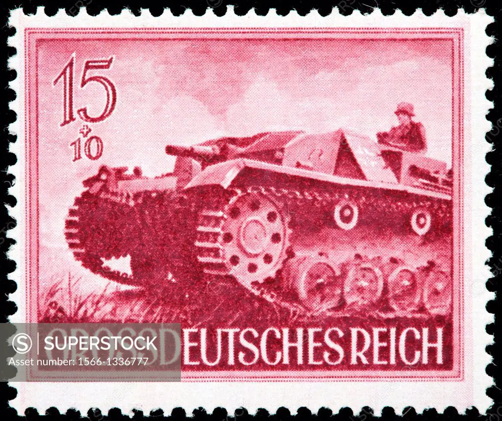 Self-propelled gun, postage stamp, Germany, 1944