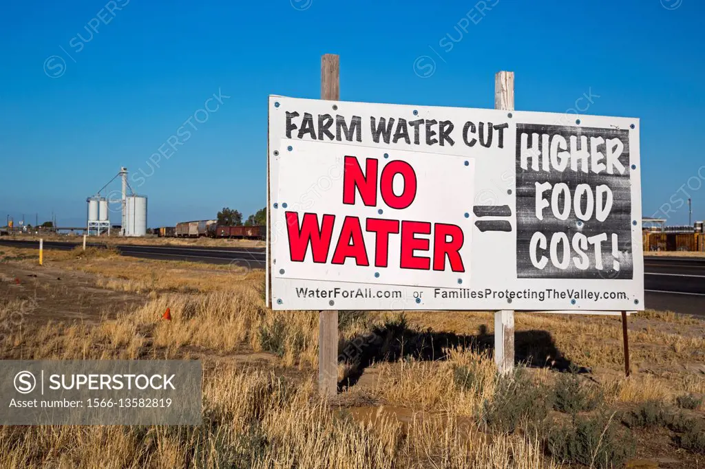 Buttonwillow, California - A sign on a farm in the San Joaquin Valley equates water shortages to higher food prices.