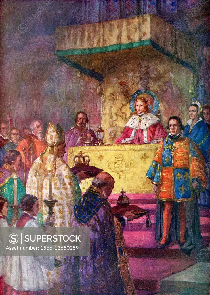The coronation ceremony of Queen Elizabeth, conducted by the Archbishop of Canterbury, 12 May, 1937. Elizabeth Angela Marguerite Bowes-Lyon, 1900-2002...