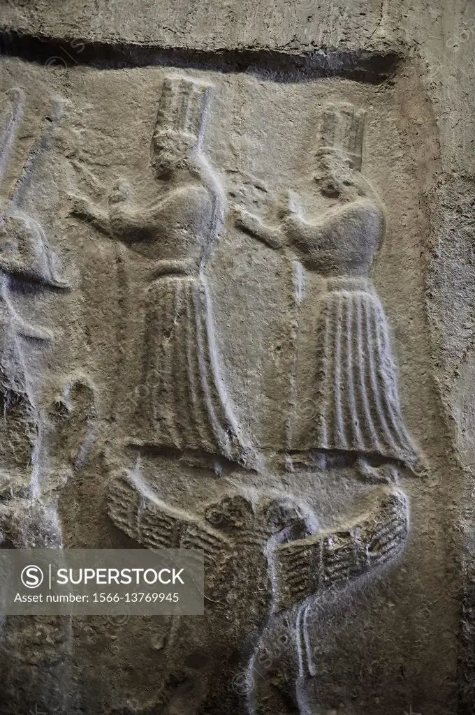 Hittite relief sculptures of Gods at the Yazilikaya Sancutary  i. e written riock , Hattusa, Turkey. The largest known Hittite sanctuary. 12th - 13t...