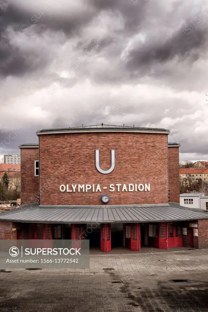 Berlin,Germany,The Olimpia Stadion (Olimpic Stadium) Underground station,exterior.