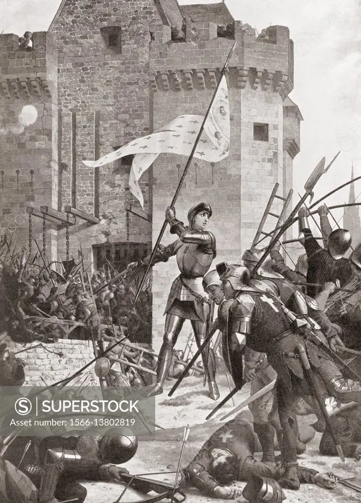 Joan of Arc at the siege of Orleans, May 1429. Joan of Arc, 1412 - 1431, aka Jeanne d'Arc or Jeanne la Pucelle. French heroine and martyr. From Hutchi...