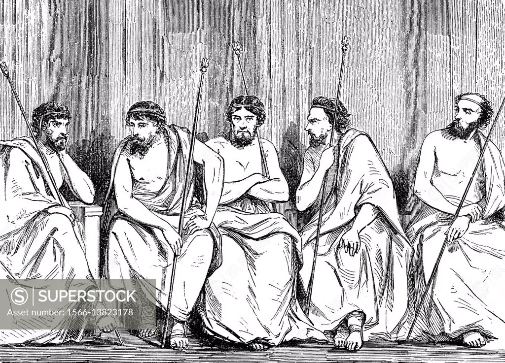 The 5 ephors, leaders of ancient Sparta.