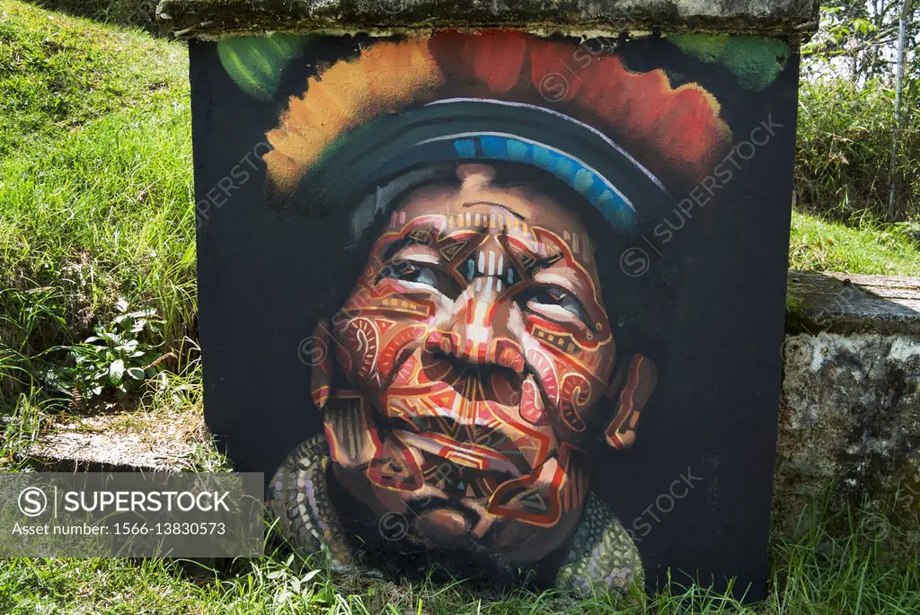 A painting of an indigenous man in Salento, Colombia, South America.