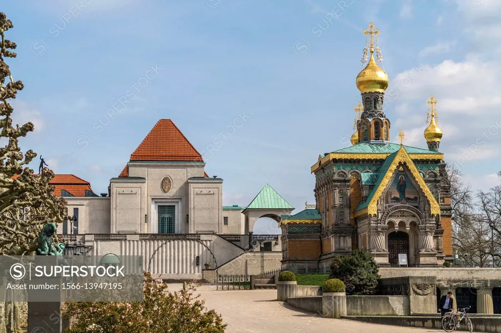 Russian Chapel and Artists´ Colony Exhibition Building, Mathildenhöhe in Darmstadt Hesse, Germany, Europe.