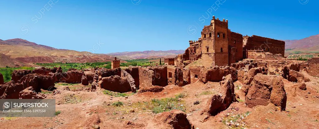 Exterior of the mud brick Berber Kasbah Telouet, Atlas Mountains Morocco.