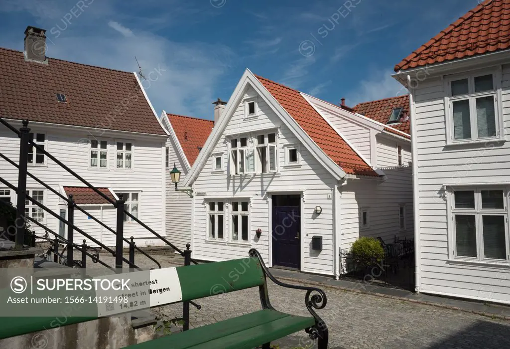 The self proclaimed ""shortest street in Bergen"". Bergen, Norway.