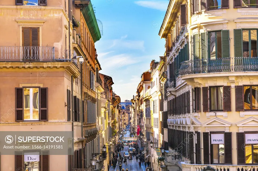 Via Condotti Famous Shopping Street, Rome, Italy. Narrow street