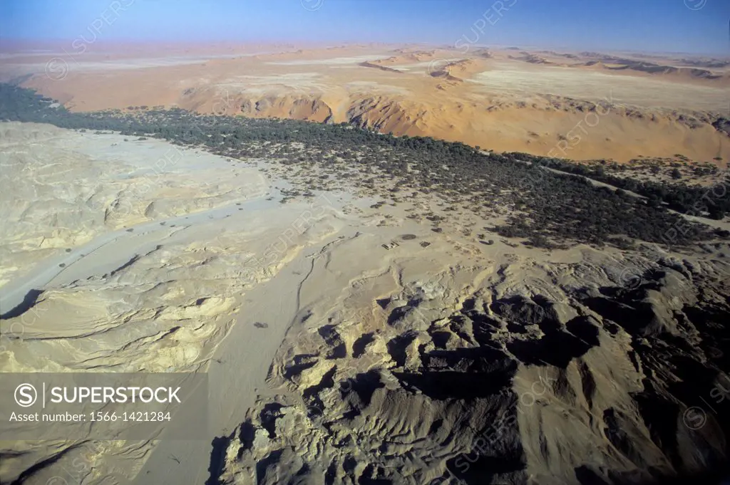 Aerial view of Kuiseb valley and river at Homeb, Namibia, Africa.