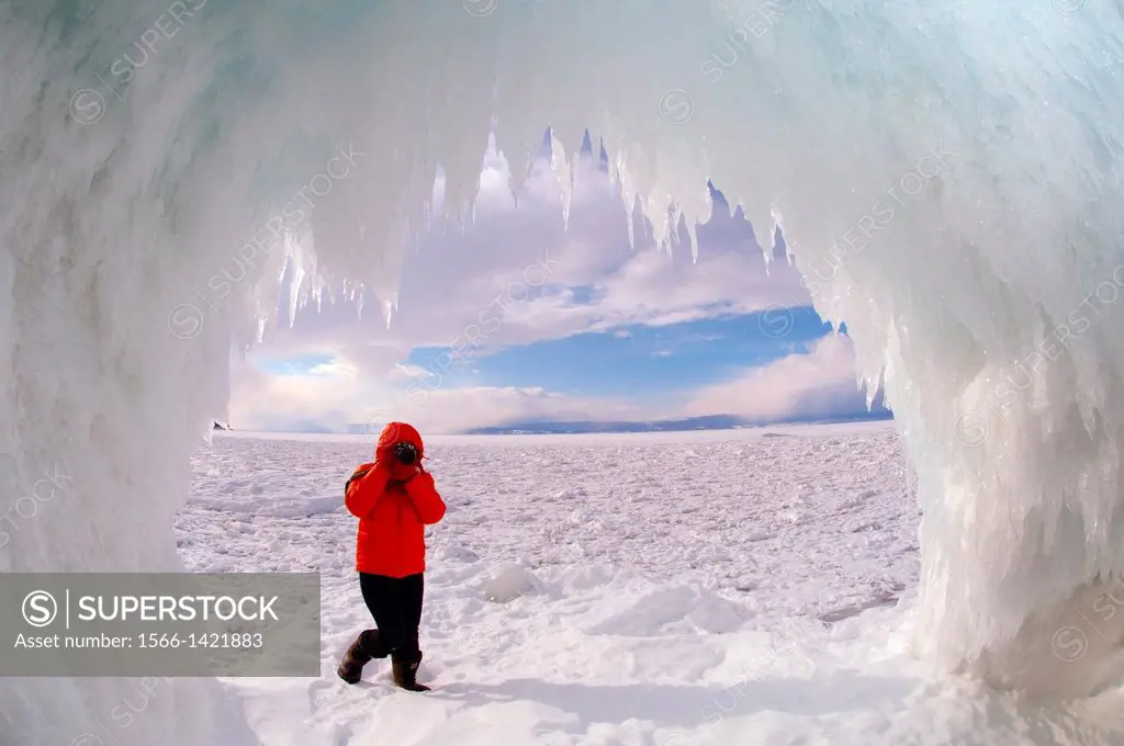 Ice cave on Olkhon island, Lake Baikal, Siberia, Russia, Eurasia.