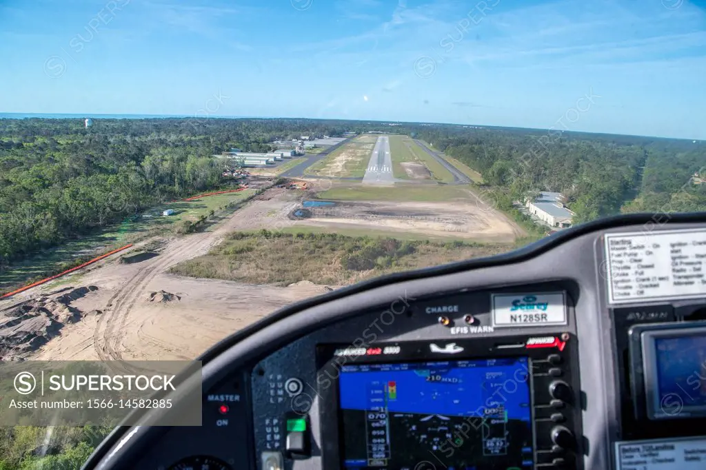 Approaching a runway in South Carolina USA from the cockpit of a Searey seaplane.