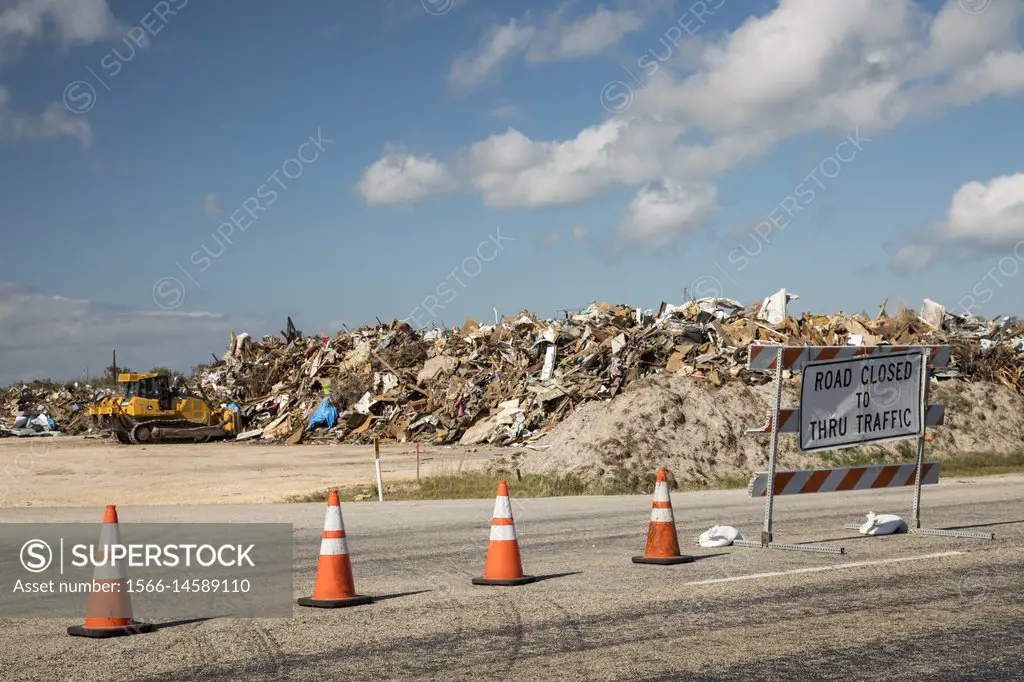 Rockport, Texas - Debris from Hurricane Harvey's destruction dumped in the median strip of state highway 35.