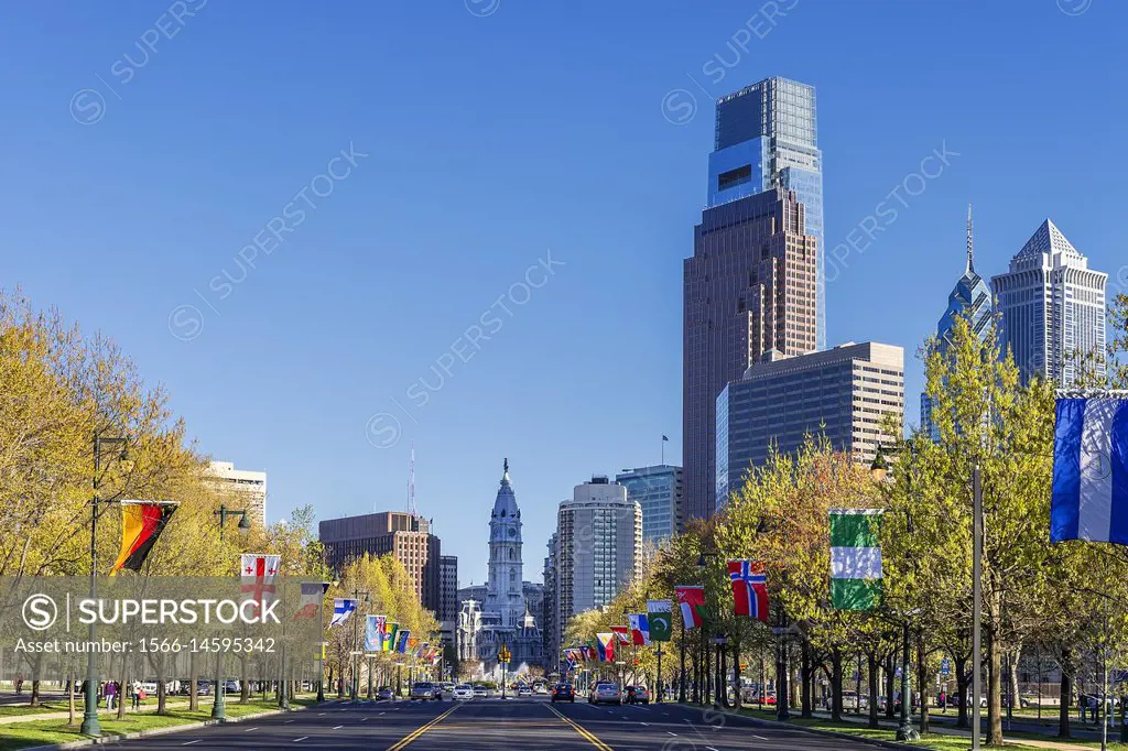 Franklin Parkway, Downtown Philadelphia, Pennsylvania, USA.