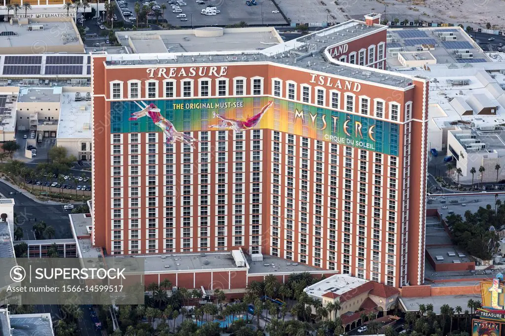 Aerial view of the Treasure Island Hotel Las Vegas.