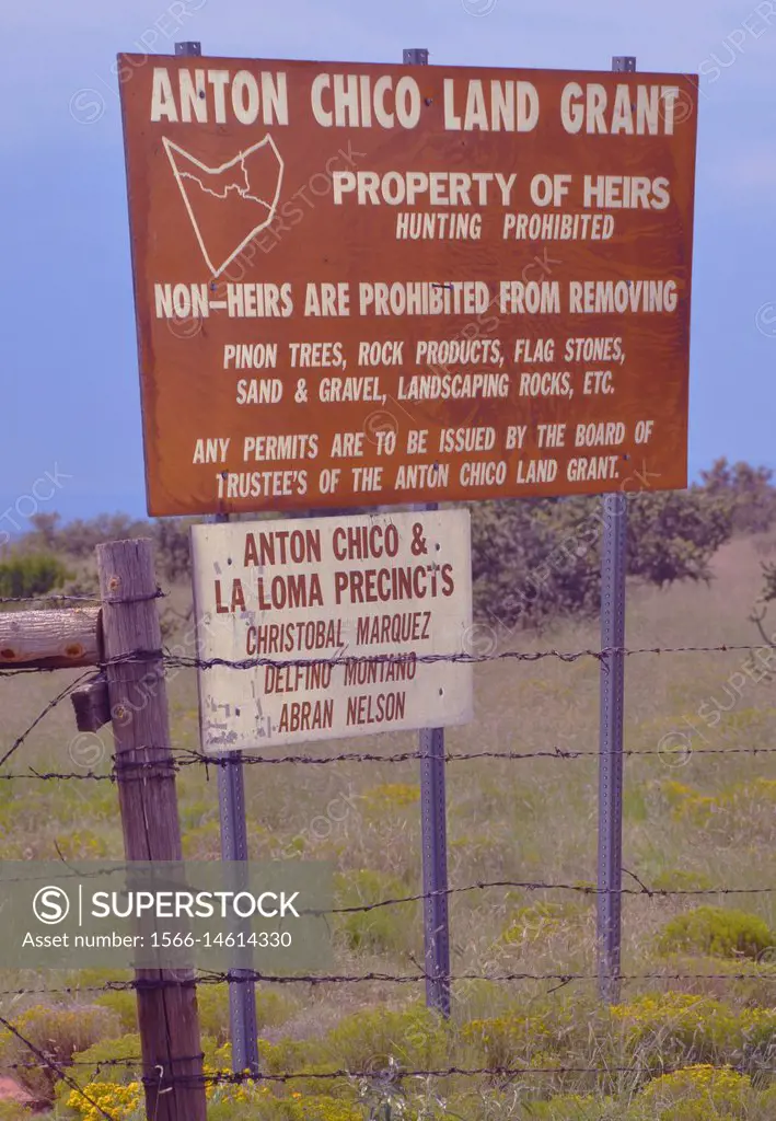 land grant , sign, owners, inheritance, possession, Anton Chico, New Mexico.