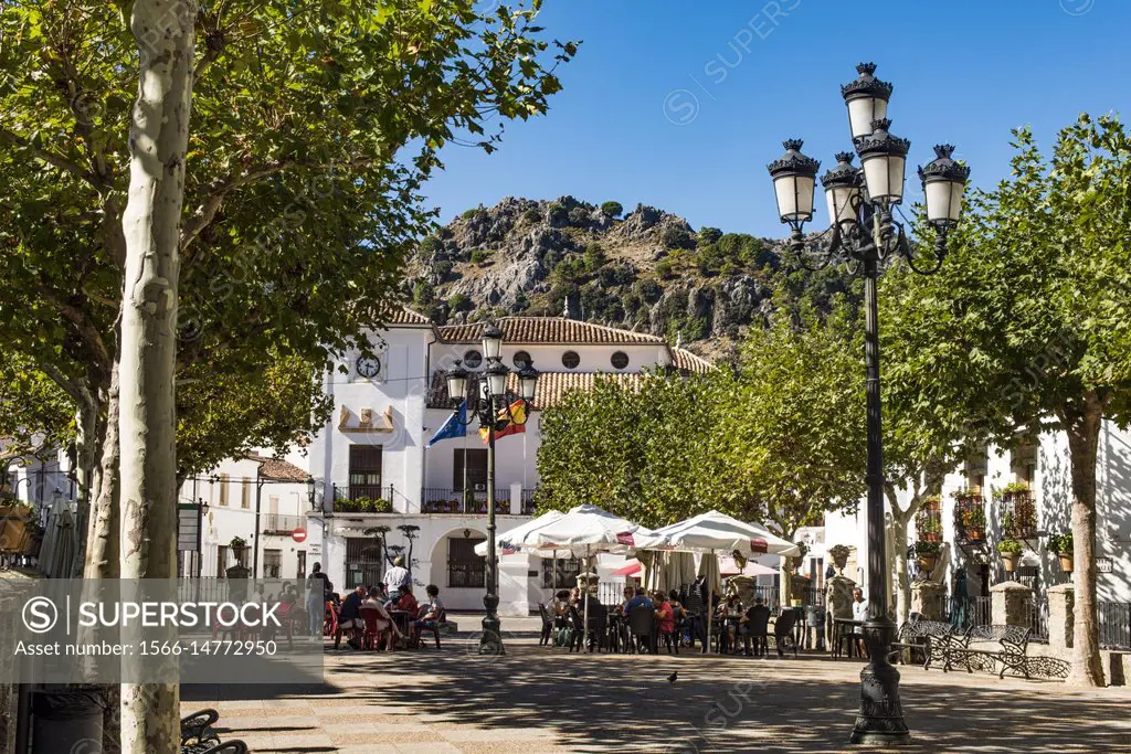 Main square in the village of Grazalema, Cadiz province, Andalucia, Spain.