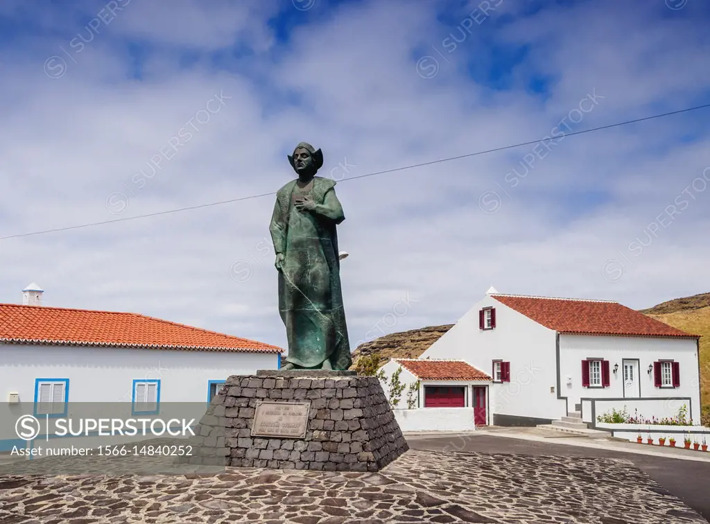 Statue of Columbus, Anjos, Santa Maria Island, Azores, Portugal.