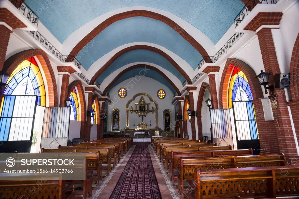 Interior of Our Lady of Refuge Church (Parroquia Nuestra Señora del Refugio), Hidalgo Park, Puerto Vallarta, Jalisco State, Mexico.