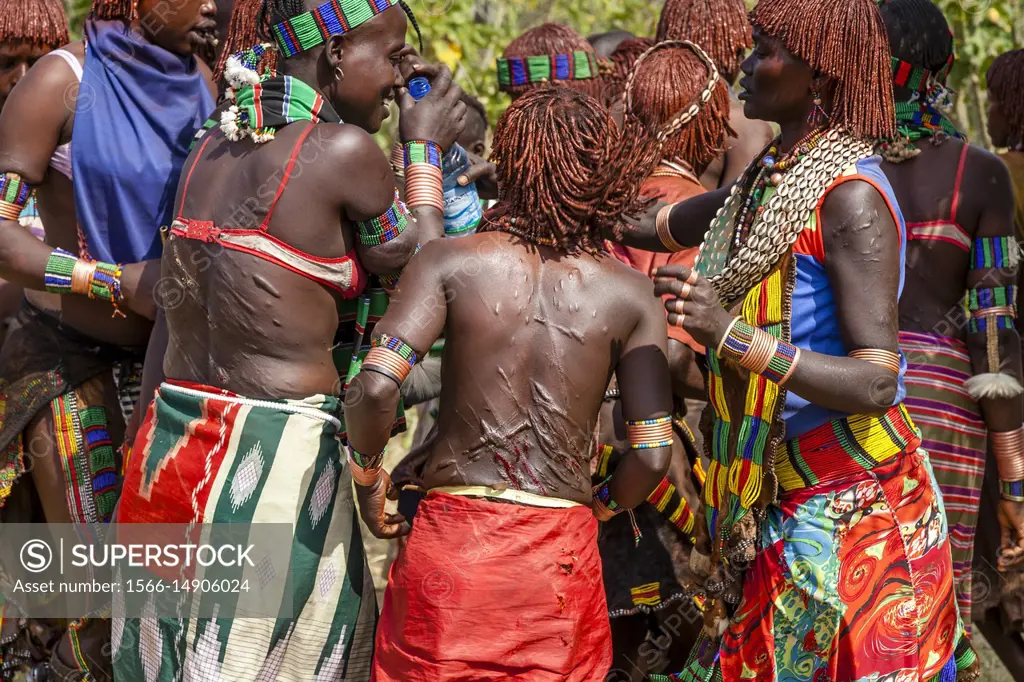 Ethiopia. Omo Valley. Hamar tribe. Women whipped. Ritual. Blood