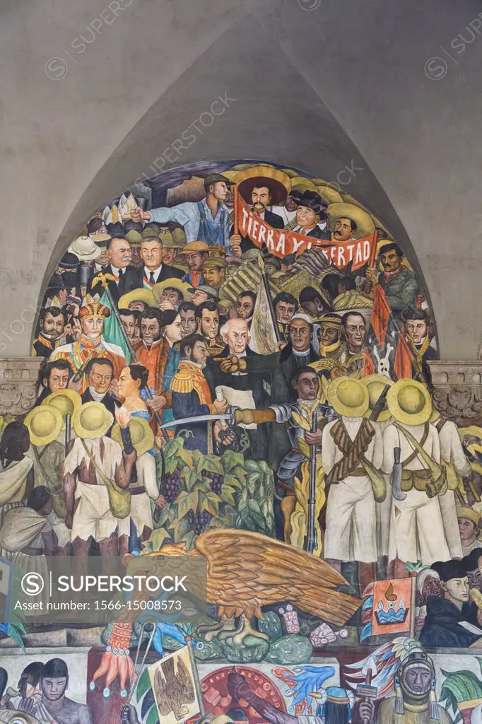 Stairway Murals, ""The History of Mexico"", Painted by Diego Rivera, 1929-31, Palacio Nacional de Mexico, Mexico City, Mexico