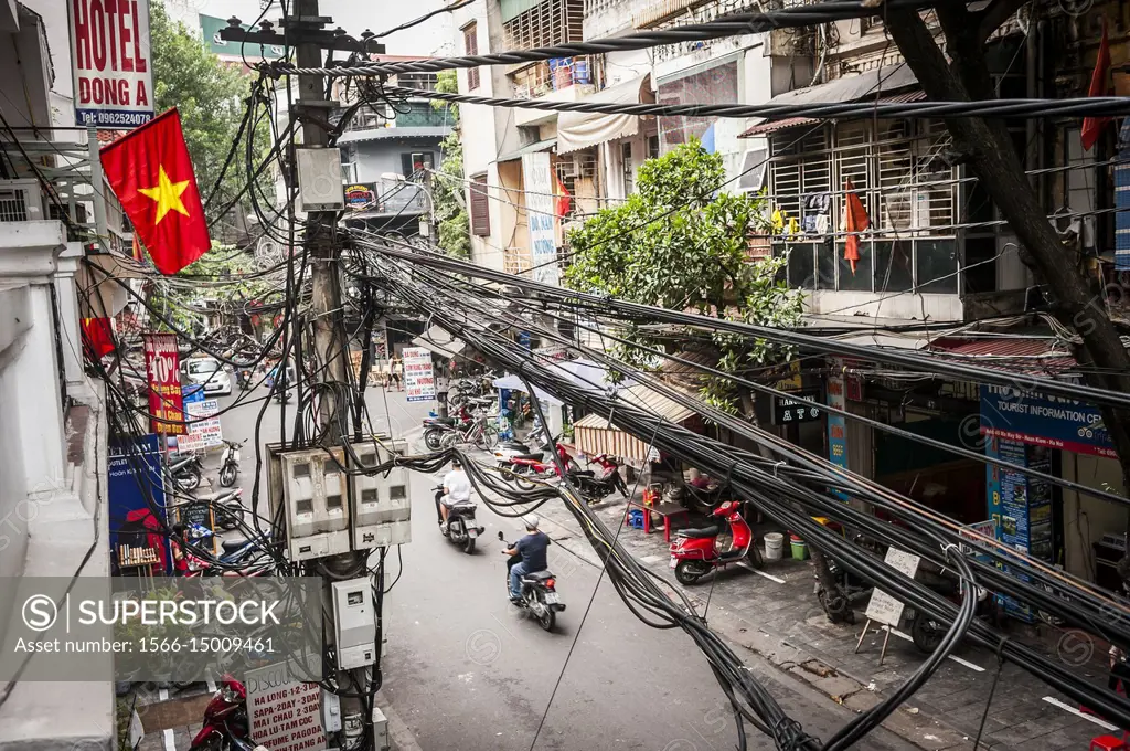 Electric pole in Hanoi, Vietnam.