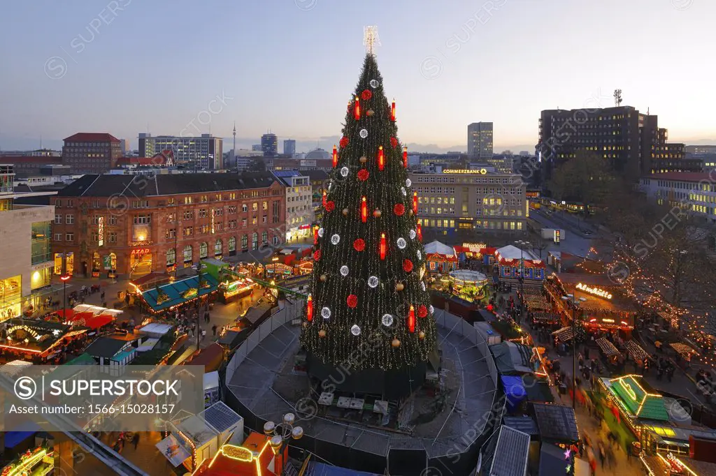 Dortmund, D-Dortmund, Ruhr area, Westphalia, North Rhine-Westphalia, NRW, Advent, Christmas, Christmas fair, evening mood, blue hour, Christmas lighti...