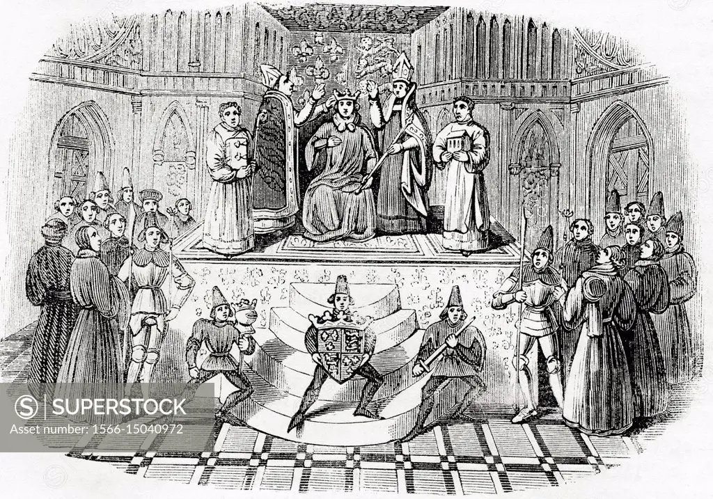 Coronation of Henry IV, 13 October 1399. Henry IV, 1367 - 1413, aka Henry of Bolingbroke. King of England and Lord of Ireland. From Old England: A Pic...