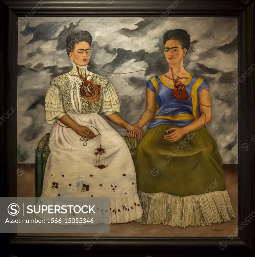 Painting by Frida Kahlo 'Two Fridas', 1939, Museum of Modern Art, Chapultepec Park, Mexico City, Mexico.