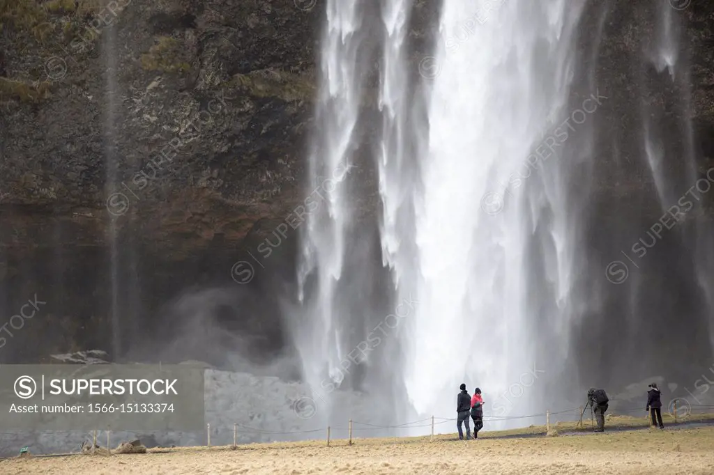 Waterfall Seljalandsfoss in winter, Iceland.