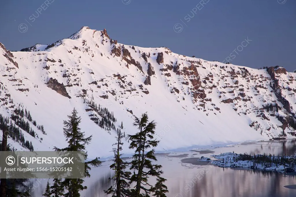 Hillman Peak dawn above Crater Lake, Crater Lake National Park, Oregon.