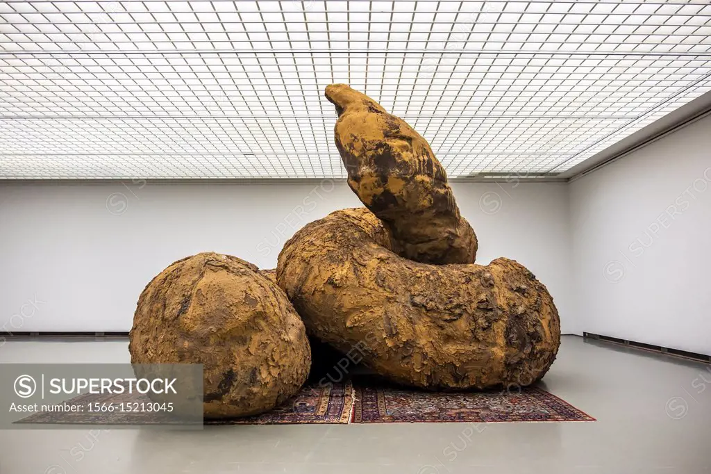 Giant poop sculptures by Gelatine in museum Boymans van Beuningen, Rotterdam, The Netherlands. In the sculpture exhibition Vorm - Fellows - Attitude, ...