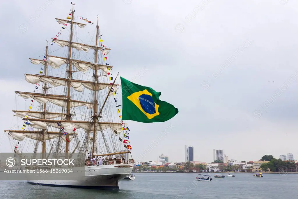 School ship Cisne Branco from Brazil's Navy entering the bay of