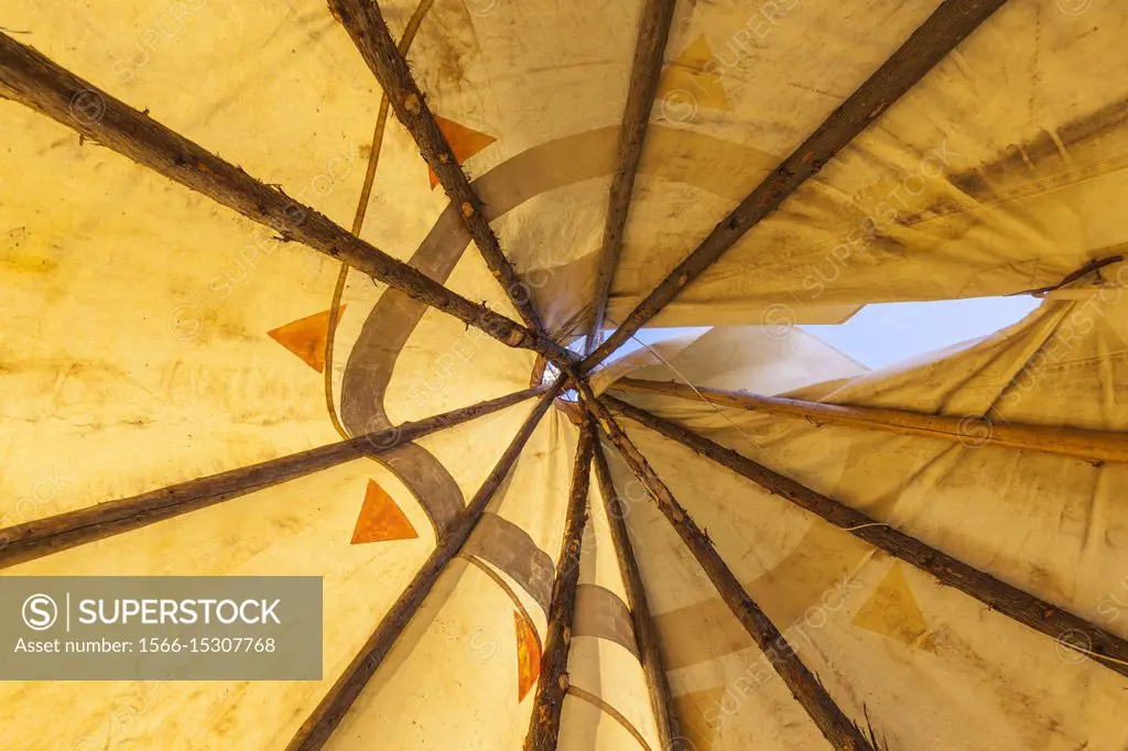 Canada, Quebec, Gaspe Peninsula, Gesgapegiag, Mic-Mac First Nations tee-pee interior.