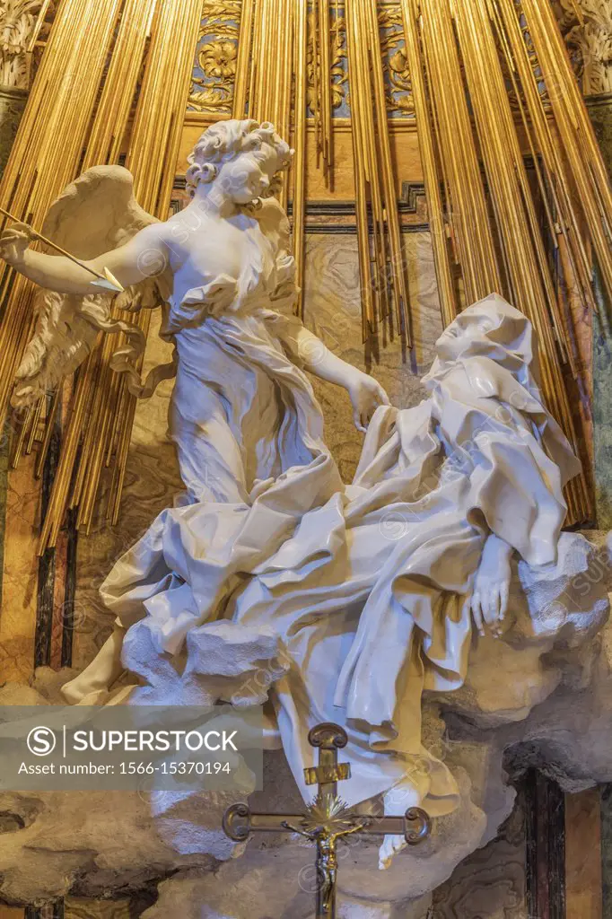 Statue Ecstasy of St. Teresa, Gian Lorenzo Bernini, Church of Saint Mary of Victory, Santa Maria della Vittoria, Rome, Lazio, Italy.