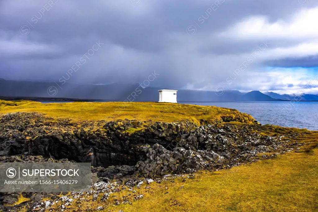 Small lighthouse of Arnarstapi, Snaefellsnes peninsula, Iceland.