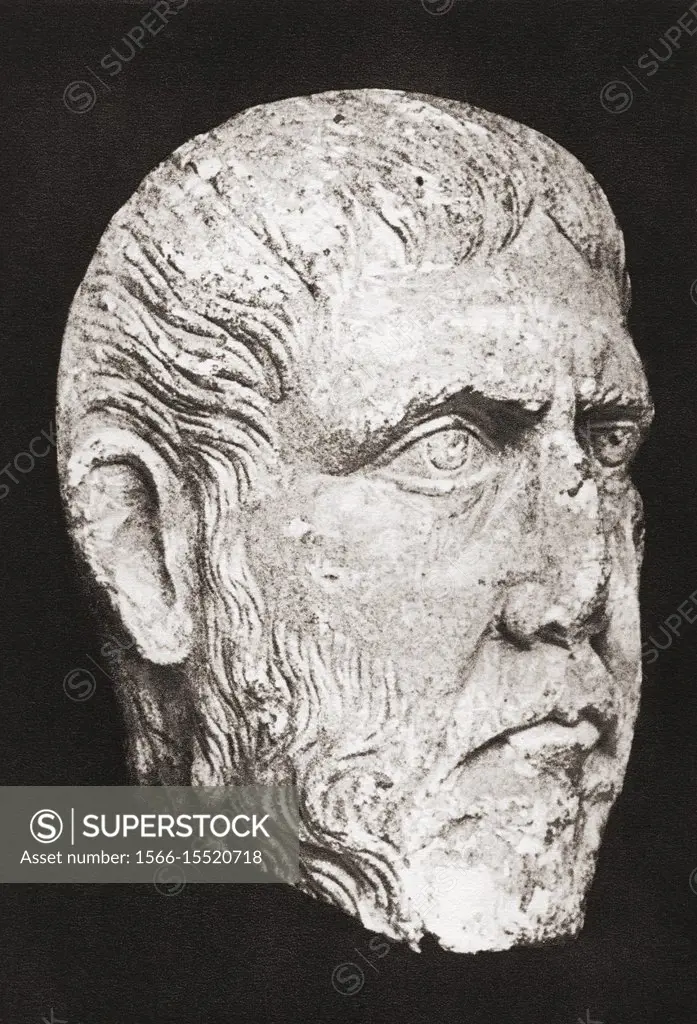 Bust of Plutarch, aka Lucius Mestrius Plutarchus, c. 46-120 AD. Greek biographer and essayist.