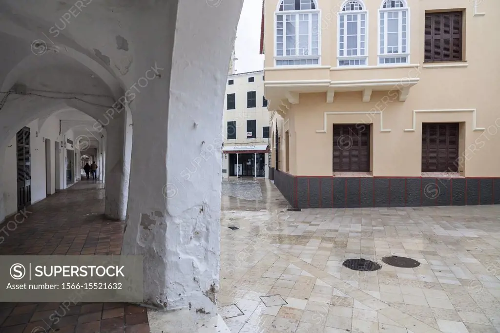 Ciutadella,Street view, arches,ses voltes,historic area,Menorca island,Balearic Islands.