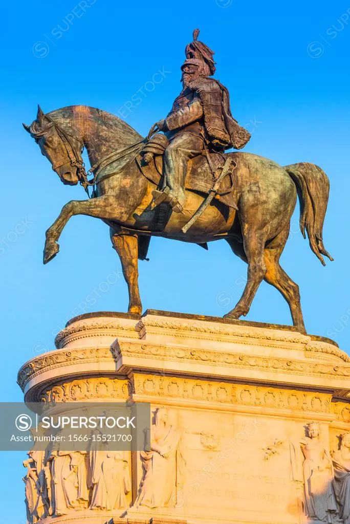 The equestrian statue of Victor Emmanuel on the Monument to Vittorio Emanuele II, Rome. Italy.