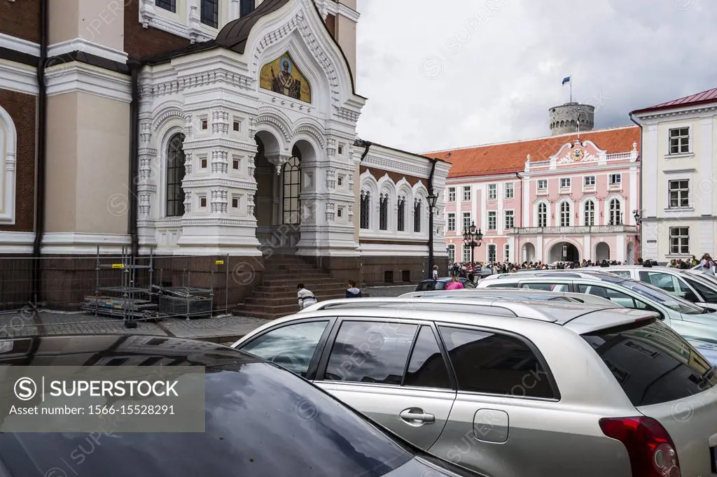 Toompea Castle Hill with Alexander Nevsky Cathedral and Parliament Building, Old Town, Tallinn, Estonia.