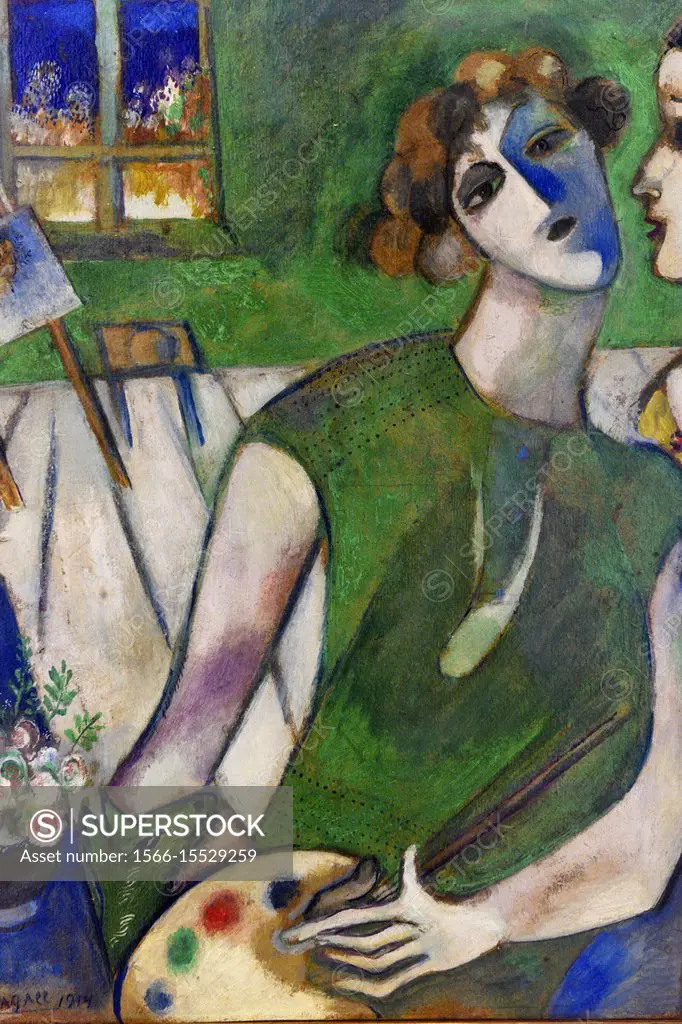 Self-portrait in green,1914,a painting by Marc Chagall in the Chagall Museum in Nice,South France.