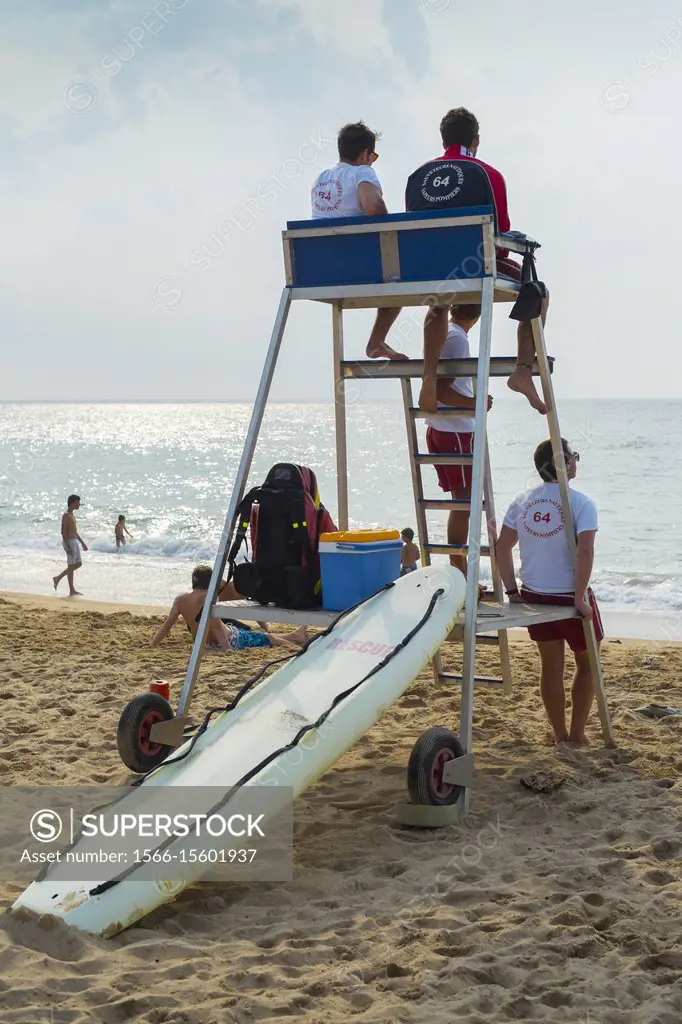 Beach and lifeguards. Bidart. Nouvelle-Aquitaine region. Pyrénées-Atlantiques department, France. Europe.