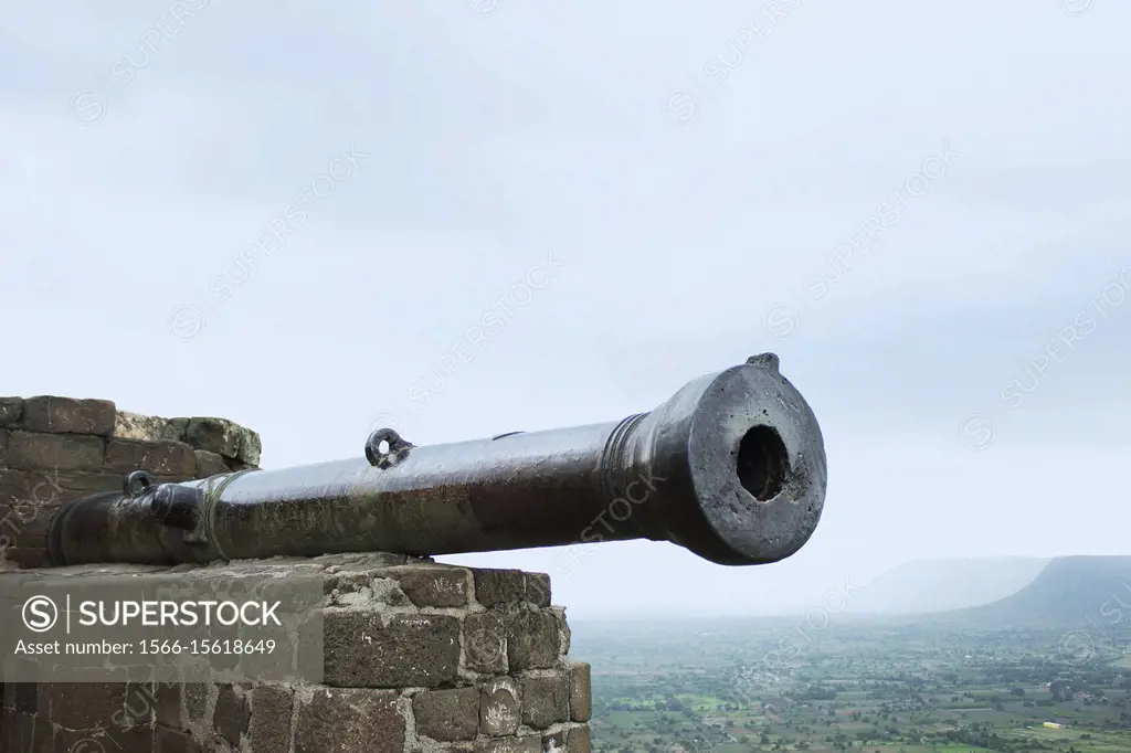 Durga Canon said to be world second heaviest canon, Daulatabad fort wall, Maharashtra, India.