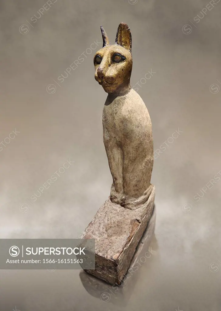 Ancient Egyptian Cat Sarcophagus conating cat mummy, Late to Plolomaic Period, (722-30 BC), Egyptian Museum, Turin. Old Fund Cat 2361. . . Animal mumm...