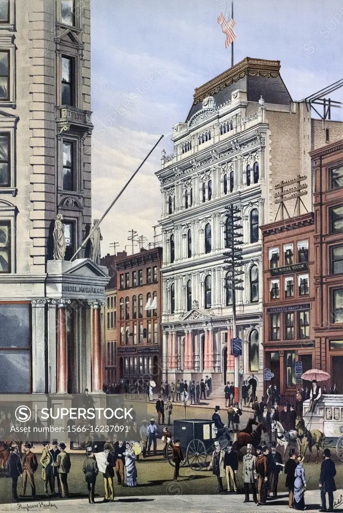 The New York Stock Exchange in the 1880. . s. After a contemporary engraving by Charles Hart, from a work by Hughson Hawley.