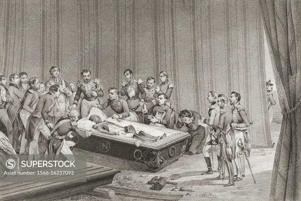 The well preserved body of Napoleon revealed when his coffin was opened on Saint Helena in 1840 before his remains were returned to France. He had die...