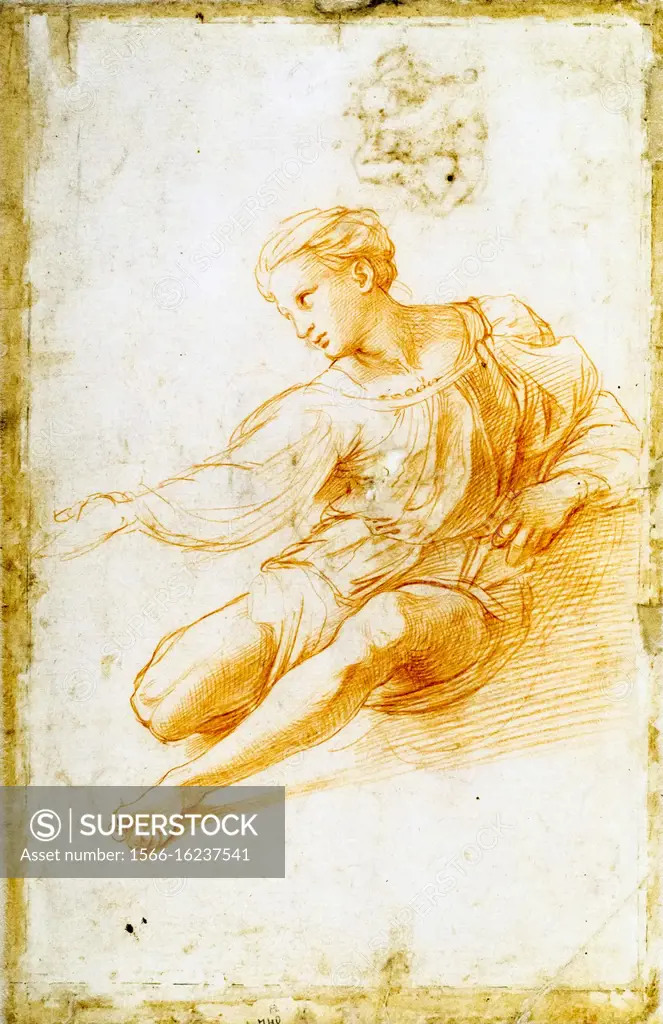 Studio di figura seduta per la Madonna d'Alba (Study for a seated figure for the Alba Madonna) by Raffaello Sanzio known as Raffaello (1483-1520). abo...