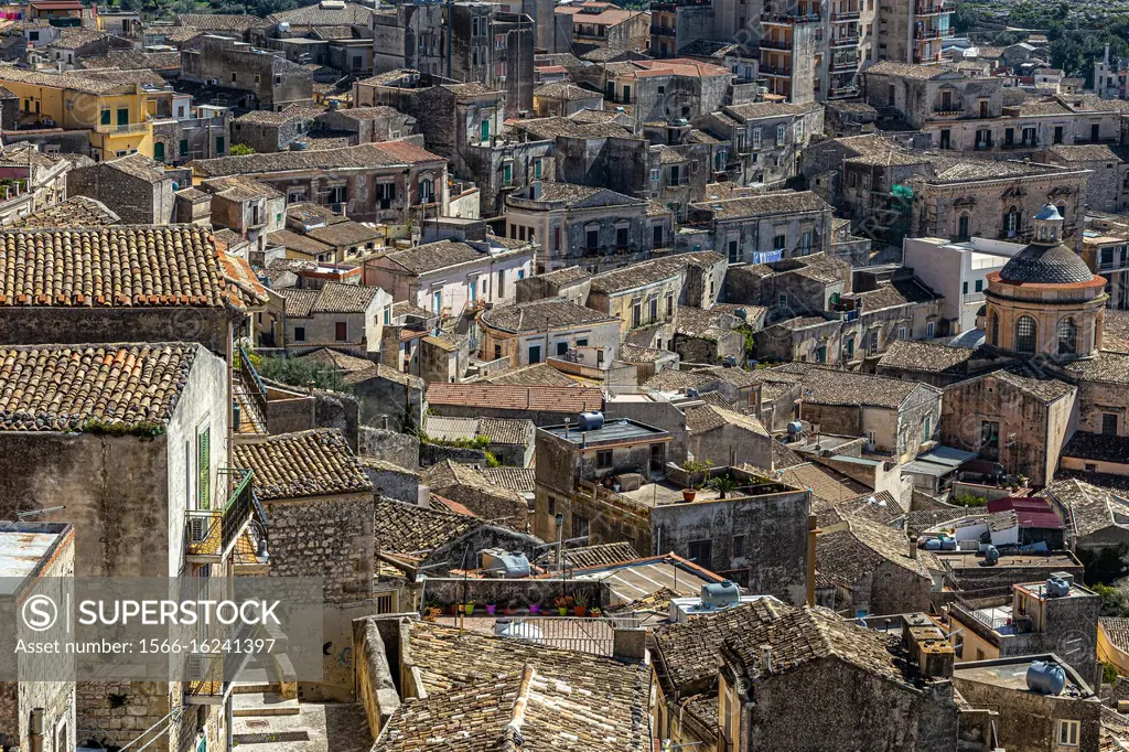 Italy: view from above of a typical Sicilian town.